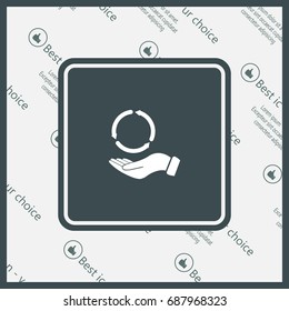 circular arrows on hand icon, vector illustration. Flat design style