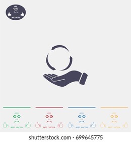 circular arrows on hand icon, vector illustration. Flat design style