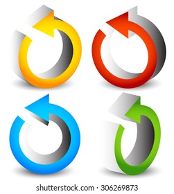 Circular arrows for recycle, repetition, rotation or cycle, synchronization, forward/backward concepts. Arrows in circle vector graphics.