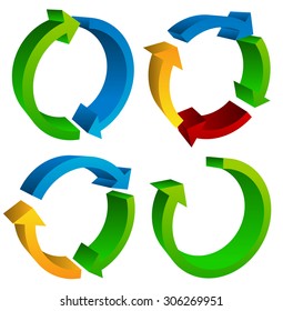 Circular arrows for recycle, repetition, rotation or cycle, synchronization, forward/backward concepts. Arrows in circle vector graphics.