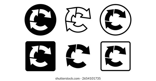 Setas Circulares Reciclar Símbolos Atualizar Ícones Gráficos Vetoriais Preto-e-Branco