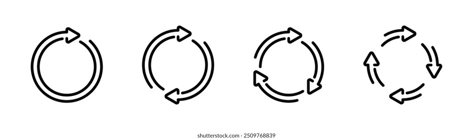 Setas circulares. Atualizar, recarregar, reutilizar, girar elementos de design. Setas circulares. Setas girando