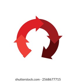Circular arrows representing recycling and sustainability concepts in a simple and bold design in red. Vector illustration.