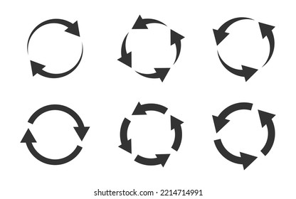 Circular arrows set. Refresh, reload and process symbol. Recycle arrows. Flat vector illustration.