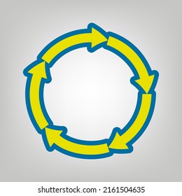 Circular arrows sign. Icon in colors of Ukraine flag (yellow, blue) at gray Background. Illustration.
