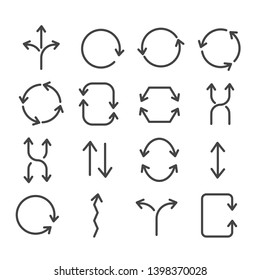 Circular arrows sign, refresh and rotation arrows icon set isolated. Modern outline on white background