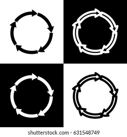 Circular arrows sign. Vector. Black and white icons and line icon on chess board.