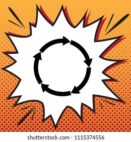 Circular arrows sign. Vector. Comics style icon on pop-art background.