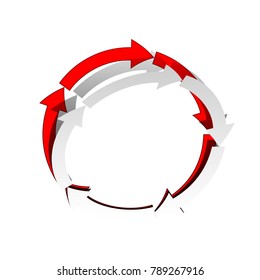 Circular arrows sign. Vector. Detachable paper icon with red body stock. Isolated.