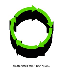 Circular arrows sign. Vector. Green 3d icon with black side on white background. Isolated.