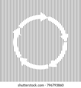 Circular arrows sign. Vector. White icon on grayish striped background. Optical illusion.