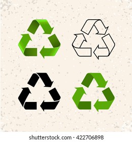 Circular arrows, vector recycle icons isolated on white. Different styles recycle symbols 