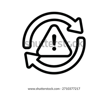 Circular Arrows with Warning Sign Black Outline Icon