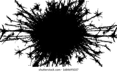 Circular artistic explosion texture. Distressed uneven grunge background. Abstract vector illustration. Overlay to create interesting effect and depth. Isolated on white background.