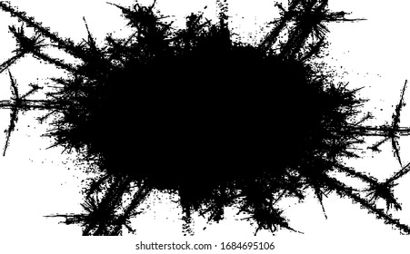 Circular artistic explosion texture. Distressed uneven grunge background. Abstract vector illustration. Overlay to create interesting effect and depth. Isolated on white background.