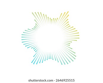 Padrão de onda de cor de áudio circular criado com pontos pretos. O design vetorial representa ondas de neon de som e visualização de música em um estilo moderno.