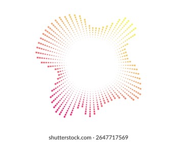 Circular audio color wave pattern created with black dots. The vector design represents neon sound waves and music visualization in a minimalist style.