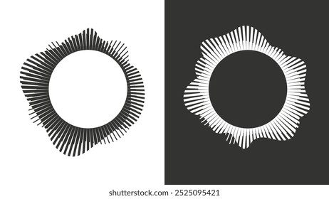 Circular audio equalizer soundwave pattern set. Voice recognition technology, graphic design element isolated.