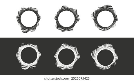 Conjunto de padrões de onda sonora do equalizador de áudio circular. Tecnologia de reconhecimento de voz, elemento de design gráfico isolado.