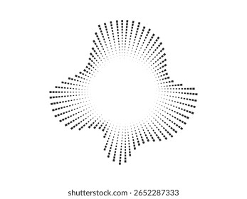 Padrão de onda de áudio circular criado com pontos. O design vetorial representa ondas de som e visualização de música em um estilo minimalista.