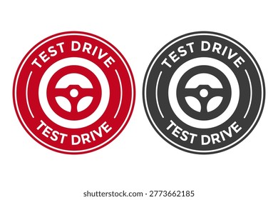 Circular automotive badge logo featuring a steering wheel, designed for car dealerships, driving tests, and vehicle inspection workshop services.