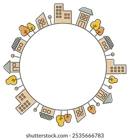 Circular autumn simple streetscape illustration