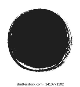 A circular background of black ink drawn by hand with a brush. Isolated on a white background. Vector illustration.