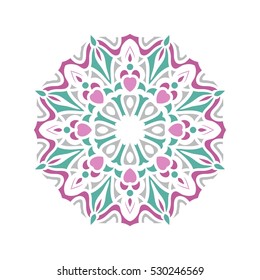 Circular background. Oriental pattern illustration. Flower circular background. A stylized mandala. Beautiful ethnic, oriental background. Stylized lace ornament. Kaleidoscope big bud. Vintage