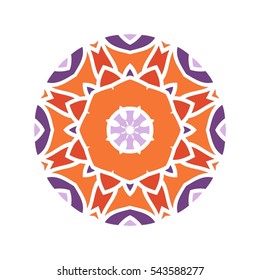 Circular background. Oriental pattern illustration. Flower circular ornament. A stylized mandala. Beautiful ethnic, oriental kaleidoscope big bud. Stylized lace ornament. Vintage