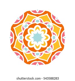Circular background. Oriental pattern illustration. Flower circular ornament. A stylized mandala. Beautiful ethnic, oriental kaleidoscope big bud. Stylized lace ornament. Vintage