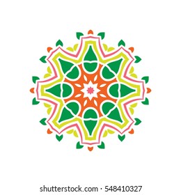 Circular background. Oriental pattern illustration. Flower circular ornament. A stylized mandala. Beautiful ethnic, oriental kaleidoscope big bud. Stylized lace ornament. Vintage