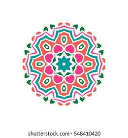 Circular background. Oriental pattern illustration. Flower circular ornament. A stylized mandala. Beautiful ethnic, oriental kaleidoscope big bud. Stylized lace ornament. Vintage