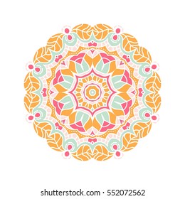 Circular background. Oriental pattern illustration. Flower circular ornament. A stylized mandala. Beautiful ethnic, oriental kaleidoscope big bud. Stylized lace ornament. Vintage