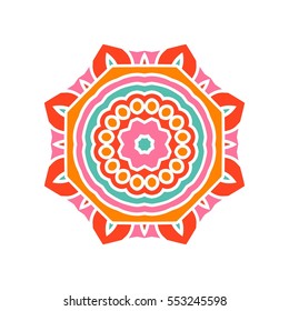 Circular background. Oriental pattern illustration. Flower round ornament. A stylized mandala. Beautiful ethnic, oriental kaleidoscope big bud. Stylized lace ornament. Vintage