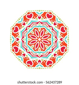 Circular background. Oriental pattern illustration. Flower circular ornament. A stylized mandala. Beautiful ethnic, oriental kaleidoscope big bud. Stylized lace ornament. Vintage