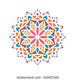 Circular background. Oriental pattern illustration. Flower circular ornament. A stylized mandala. Beautiful ethnic, oriental kaleidoscope big bud. Stylized lace ornament. Vintage