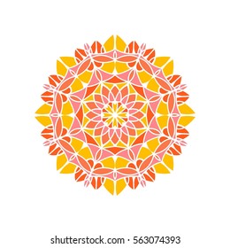 Circular background. Oriental pattern illustration. Flower circular ornament. A stylized mandala. Beautiful ethnic, oriental kaleidoscope big bud. Stylized lace ornament. Vintage