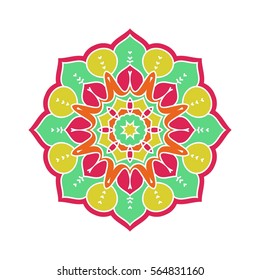 Circular background. Oriental pattern illustration. Flower circular ornament. A stylized mandala. Beautiful ethnic, oriental kaleidoscope big bud. Stylized lace ornament. Vintage