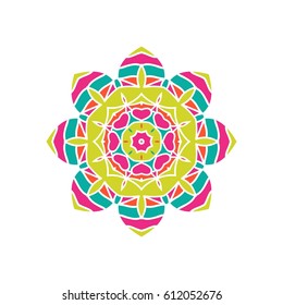 Circular background. Oriental pattern illustration. Flower circular ornament. A stylized mandala. Beautiful ethnic, oriental kaleidoscope big bud. Stylized lace ornament. Vintage