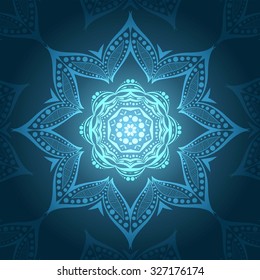 Circular background in shades of emerald. Flower circular background. A stylized drawing. Mandala. Stylized lace ornament. Indian floral ornament. Beautiful ethnic, oriental background.
