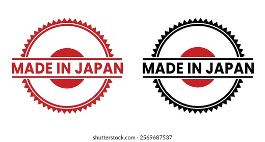 Circular badge design featuring Made in Japan text with bold flag elements. Great for branding, product packaging, and showcasing Japanese quality.