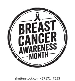 A circular badge displaying the words breast cancer awareness month and a ribbon