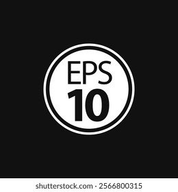 Circular badge with EPS 10 text in bold typography inside a white circle on a black background. Clean design for file format representation or branding. Vector illustration.