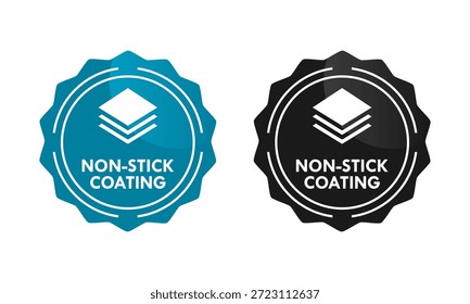 Ícone de emblema circular para tecnologia de revestimento antiaderente, com símbolo de camadas empilhadas, perfeito para utensílios de cozinha, superfícies industriais e etiquetas de embalagem de produtos.