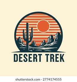 A circular badge logo featuring a saguaro cactus in the foreground and a mountain range against a sunset sky with horizontal stripes.