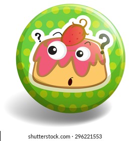 Circular badge with a picture of custard cake and strawberry