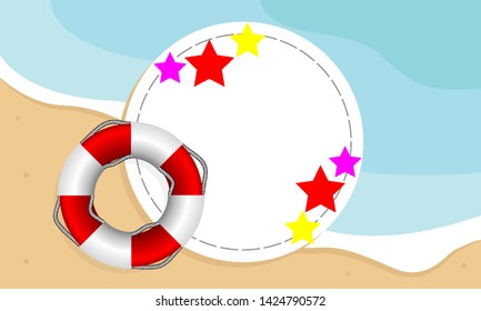 Circular banner on the beach background, vector art illustration.