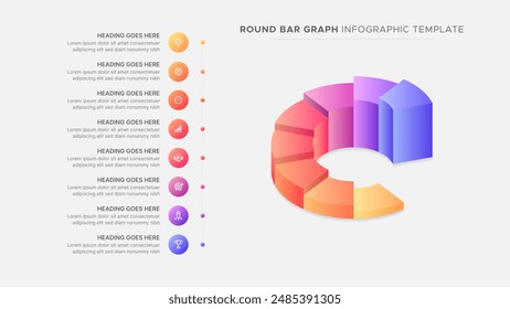 Circular Bar Graph Pie Chart Business Growth Success Infographic Template Design with 8 Steps