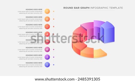 Circular Bar Graph Pie Chart Business Growth Success Infographic Template Design with 8 Steps