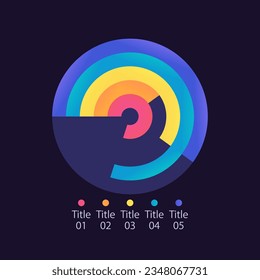 Circular bar infographic chart design template for dark theme. Product distribution. Editable radial infochart with multi rings. Visual data presentation. Myriad Pro-Bold, Regular fonts used